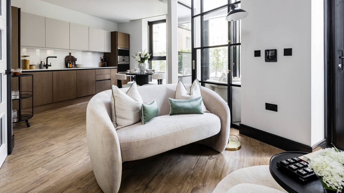 Living area at Arena Quayside, ©Galliard Homes.