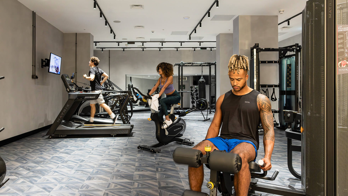 Gymnasium in lower level 2 at The Stage, ©Galliard Homes.