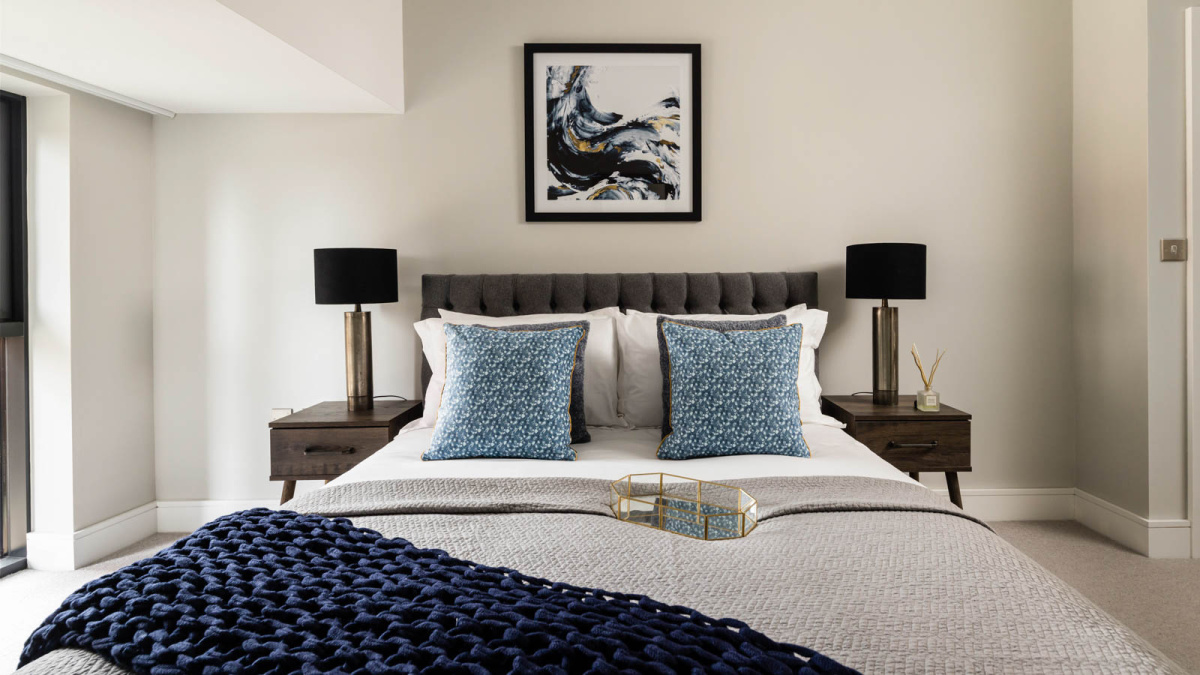 Bedroom at G01 Orchard Wharf ©Galliard Homes.