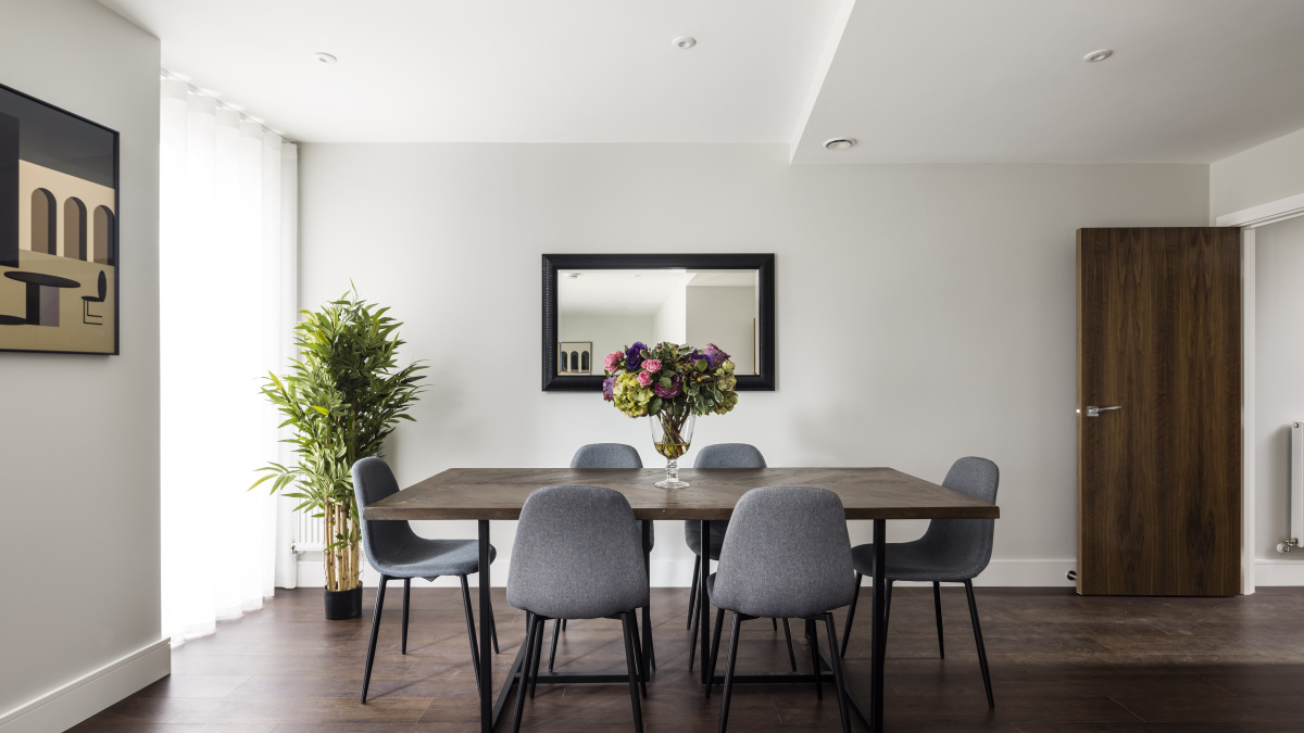 Dining area at an Orchard Wharf Duplex Apartment, ©Galliard Homes.