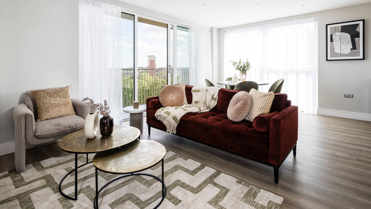 Open-plan living area at Neptune Wharf ©Galliard Homes.