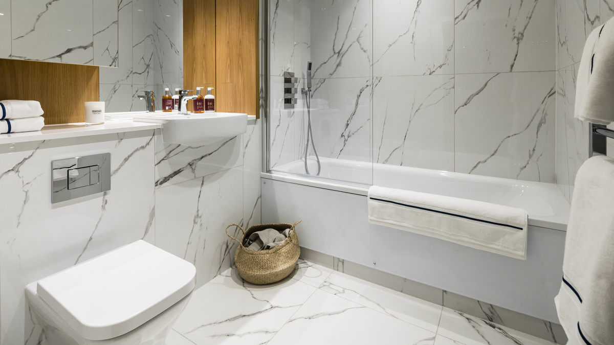 Bathroom at a Wimbledon Grounds apartment, ©Galliard Homes.