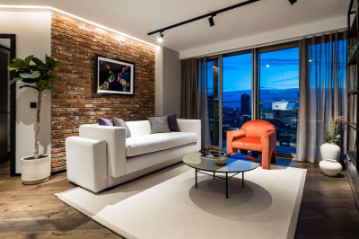 Living room of a two-bedroom apartment at The Stage, ©Galliard Homes.