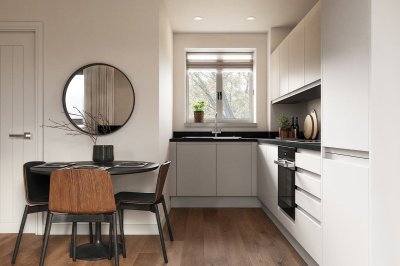 Kitchen and dining area at Merchants Yard ©Galliard Homes.
