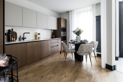 Kitchen & dining area at Plot E Arena Quayside ©Galliard Homes.